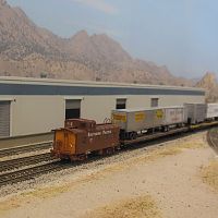 West bound TOFC passing the cat litter plant in Battle Mountain, Nevada