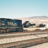 6793, an SD45T-2 holds down the Tehachapi work train, seen here at Mojave CA