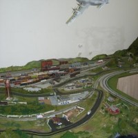 An airliner over the layout.