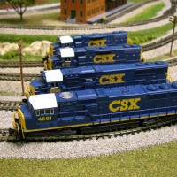 CSX YN3. In foreground I have a Kato SD70M, then I have a rare Atlas SD50 and in the back I have two Atlas GP38's I also have on order a couple of YN3 Kato SD70ACe's being released in December, if I get Christmas cash I will also pick up two Atlas Trainman YN3 CSX dash 8-40CW's.