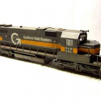 Here's another "goof" engine:

Guilford has/had some SP39. As there is no SD39 available in H0 scale, I decided to repaint a Kato SD38-2. Except for the trucks (which I my change in the near future), it looks not very different to the real SD39 in my eyes...
