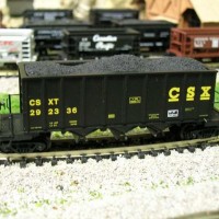 Micro Trains CSX ortner hopper with custom coal load that I made for it.