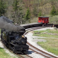 103 year old Shay 5 and younger sister shay 4 bring a log train into Spruce, WV