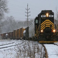 Michigan Southern 907 switching the NS interchange in White Pigeon, MI during the first snowfall of the year.