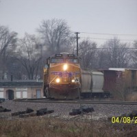 A UP ES44AC and SD9043MAC lead a mixed frieght east at Fostoria.