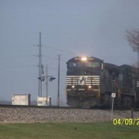 A NS C40-9W leads a coal west through Leipsic, Ohio.