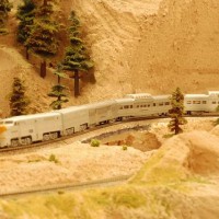 The California Zephyr, pulled by DRG&W PAs, through Thunder Ridge canyone