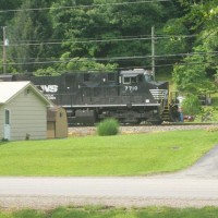 NS 7710 leading a mine run, this was taken from my Grandparent's dining room window, and I also video from the house on the right!
