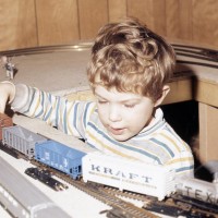 Workin' on the railroad.  Our second HO layout back in the early 70s in NJ.
