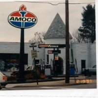 The gas station in Glen Rock, NJ in 1997 (an Amoco at the time, now a Starbucks).  This was built around 1925 and was a Sunoco in the 60s/70s, so that's what it'll be on my layout.
