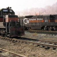 Guilford SD35 and GP7 in the Calais yard