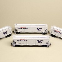 Four PS4427 Micro-Trains hoppers custom painted MRL.