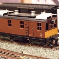 Old Roundhouse Boxcab Diesel running on Bachmann 70 tonner chassis  on my Beaver Creek Railroad HO scale.