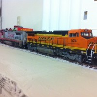 BNSF 524 and 577 in consist. Both units are weatherd.