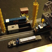 Sanding station for diesel with sand drying building in Z scale and Gantry Crane.