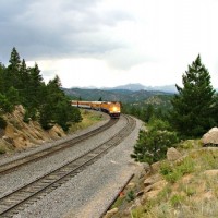 Jazz Train at Crescent, with the continental divide as a backdrop