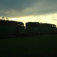 Train watching at dusk