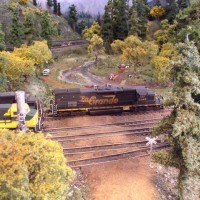 DRGW SD40T-2 at dirt grade crossing on UP Pine Hill Sub