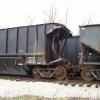 Wrecked coal hoppers