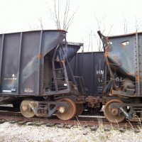 Wrecked coal hoppers