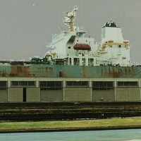 Cargo sheds and ship, Port of Galveston TX