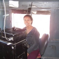 Fran in the cab of GP40-2 #3000