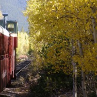 LC&S Caboose Passing the Aspen trees.
