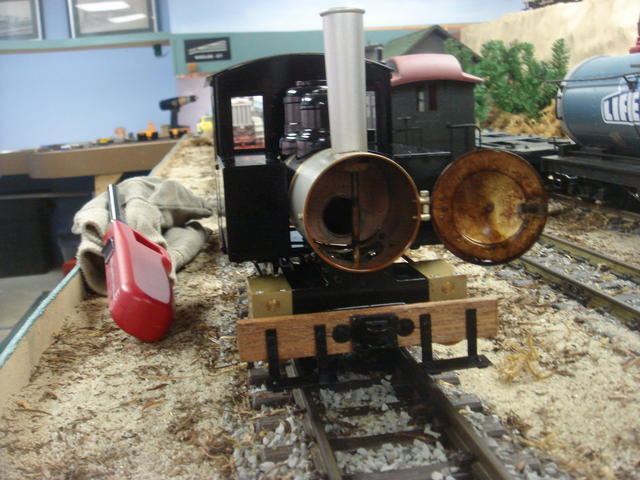 0-4-0 live steam Accucraft Ruby #1 with smoke-box door open.