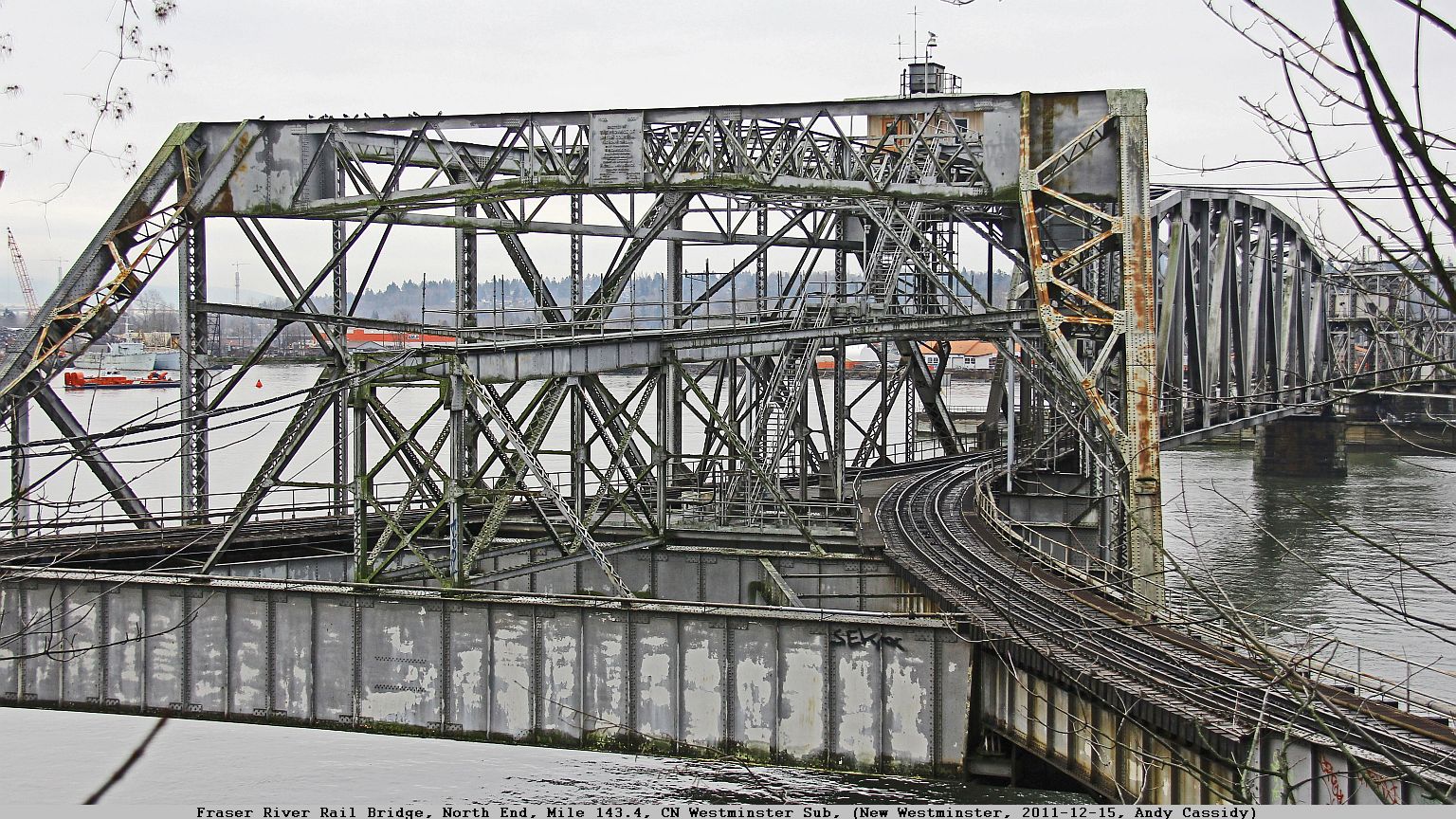Fraser River Rail Bridge, North End, Mile 143.4, CN Westminster Sub_20111215_003apt